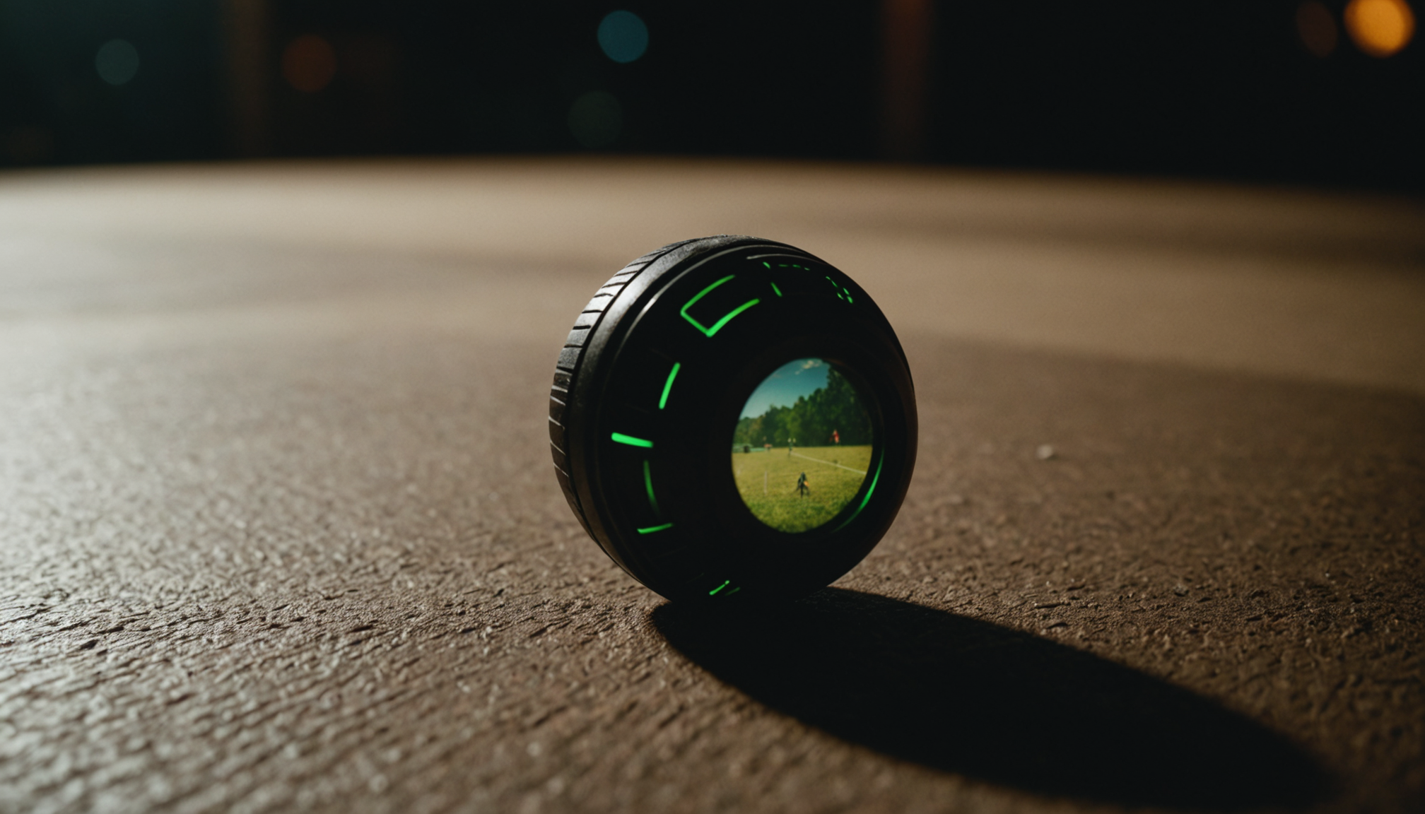 isometric mobile game screenshot rendered in warm neon tones on a dark minimal desk with glowing monitor